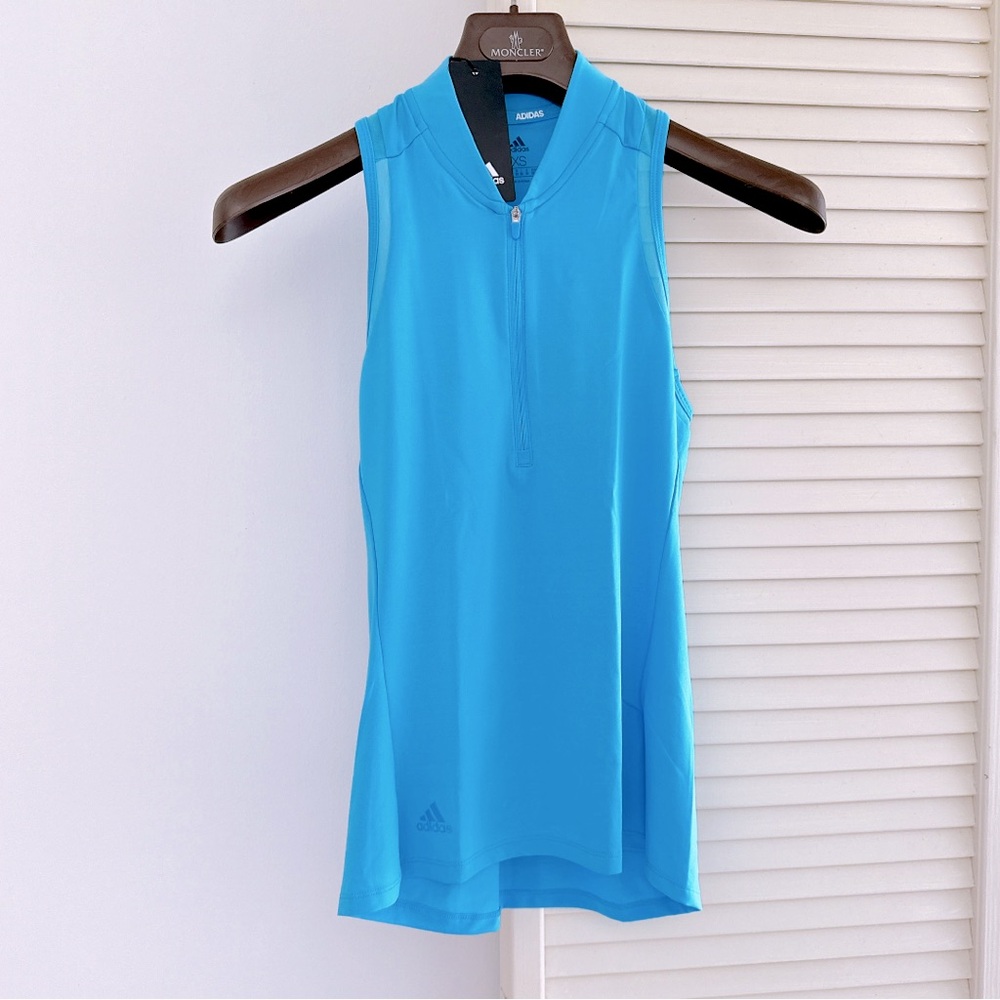 NWT♥️ADIDAS QUARTER ZIP SLEEVELESS POLO TANK TOP XS BLUE GOLF TENNIS RACERBACK
